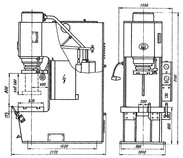 П6334 Габаритные розміри робочого простору гідропресса
